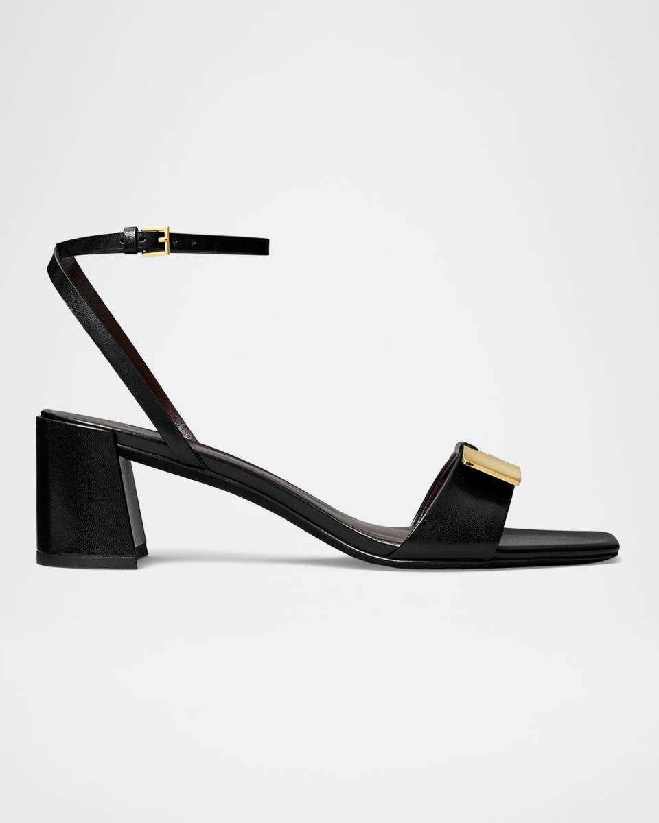 Gigi Leather Bar Ankle-Strap Sandals